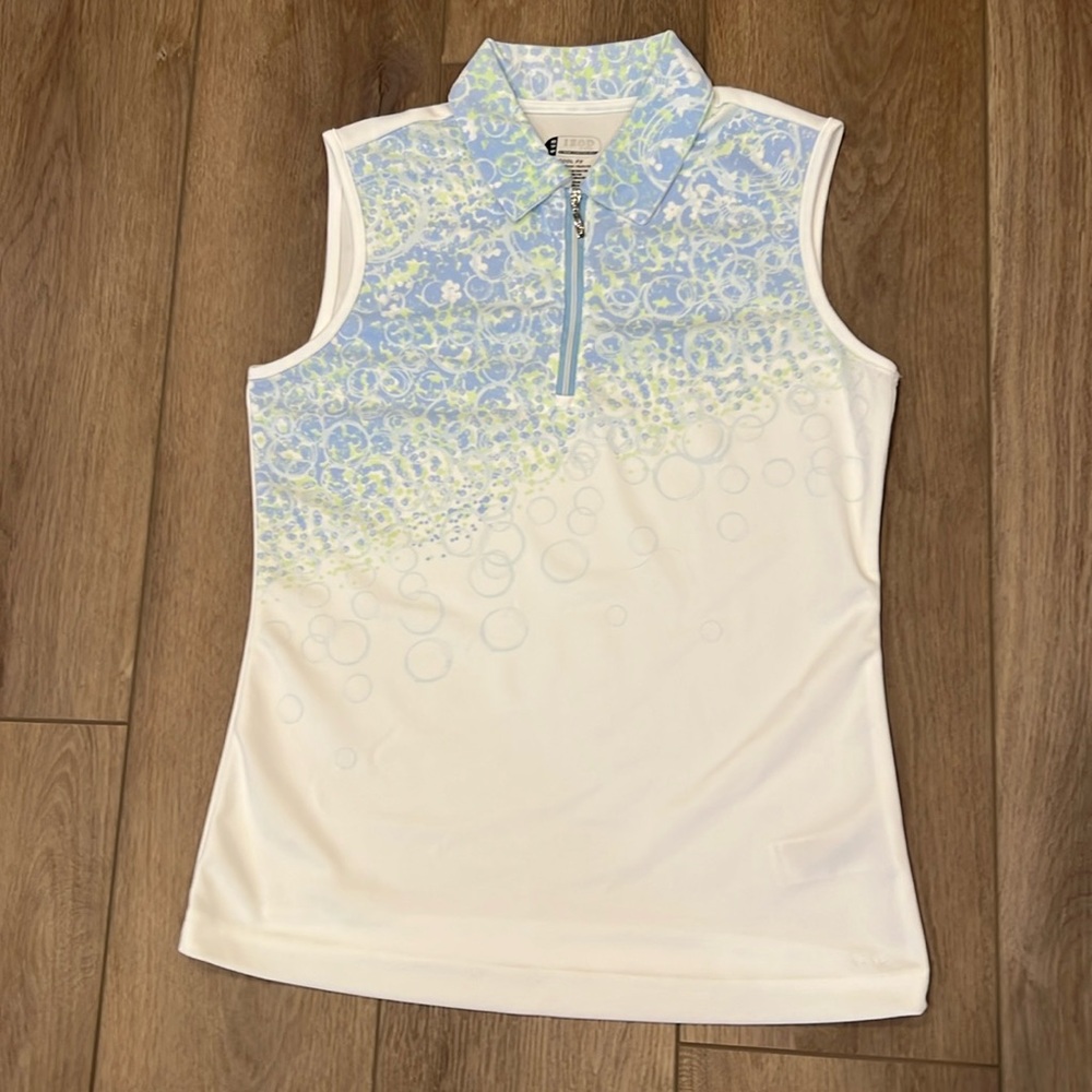 IZOD Sleeveless Golf Polo Quarter Zip Top Size XS Blue White